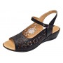 Sandale dama negre din piele naturala cu platforma joasa si perforatii florale Elviora CLP02N
